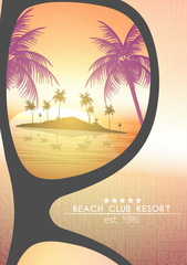 Summer Beach Resort Tropical Island with Sunglasses on Blurred Background - Vector Illustration - 161511652