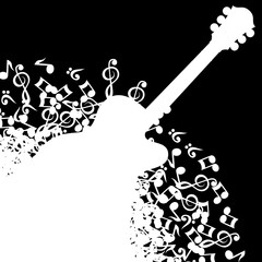 Abstract black background with guitar and notes