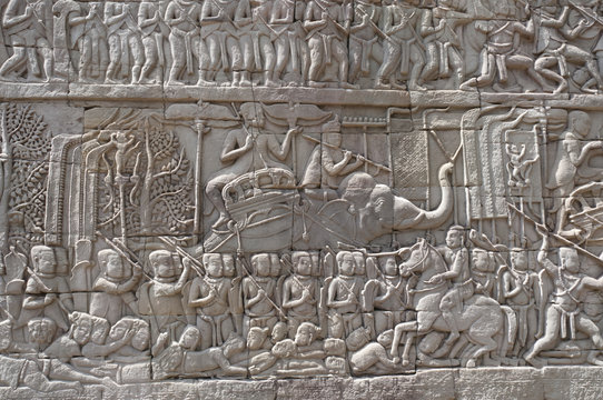 Bas-reliefs in Angkor Thom complex, Cambodia