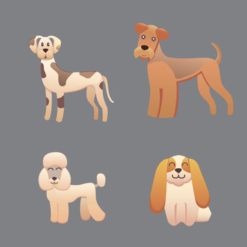 Different type of cartoon happy dogs illustration.