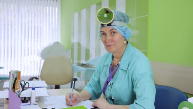 Portrait doctor otolaryngologist in clinic, ENT doctor's reception, children's hospital, pediatric physician lor accepting patient, Medic treatment hospital,
