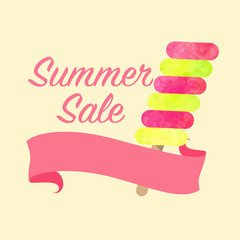 Colorful watercolor texture vector popsicle summer sale promotion banner title template