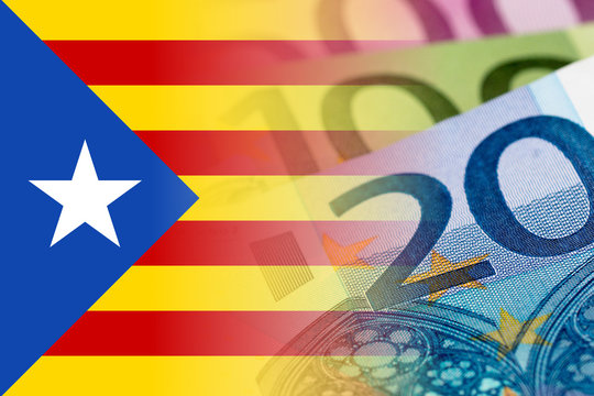 catalonia flag with euro banknotes
