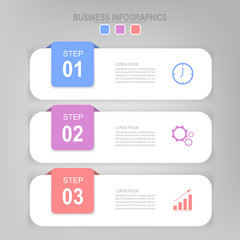 Infographic template three steps on squares, tag banner connecting, pastel work sheet, flat design of business icon, vector