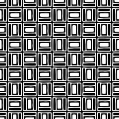 Seamless vector pattern. Black and white geometrical background with hand drawn decorative tribal elements. Print with ethnic, folk, traditional motifs. Graphic vector illustration. - 161518044