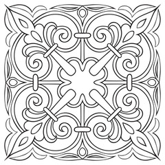 Hand drawing pattern for tile in black and white colors. Italian majolica style