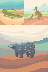 Naklejka na ściany i meble Australian animals vector crocodile, kangaroo and echidna flat style