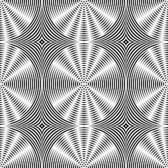 Abstract vector seamless op art pattern. Monochrome moire ornament.