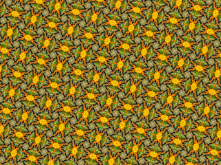 A hand drawing pattern made of yellow and orange on a black background.