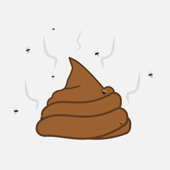 Turd on the ground. Piece of brown shit vector illustration. Dog excrement clean please. Flies around dog's pooing