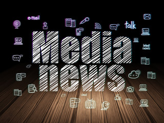 News concept: Media News in grunge dark room