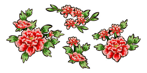 peonies flowers embroidery