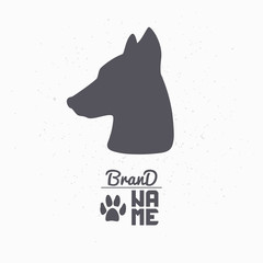 Hand drawn silhouette of dog head. Pet food logo template for craft packaging or brand identity - 161525299