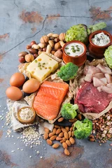 Zelfklevend Fotobehang Assortiment Assortment of healthy protein source and body building food