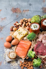 Gordijnen Assortment of healthy protein source and body building food © aamulya