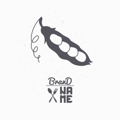 Hand drawn silhouette of pea. Vegetables logo template for craft food packaging or brand identity