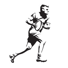 Running rugby player, abtract black vector silhouette