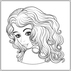 A young beautiful girl.  Portrait.  Outline hand drawing. Stock line vector illustration.