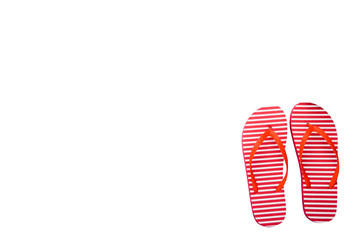 Summer shoes. Flip flops isolated on white. Summertime concept. Top view and copy space.