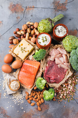 Assortment of healthy protein source and body building food