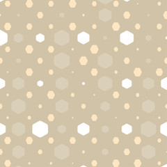 Abstract geometric brown background with hexagons of different colors, opacity and size.