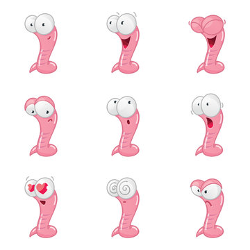Set of funny cartoon worms isolated on white background. Vector illustration.