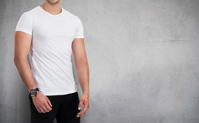 Young man wearing white t-shirt