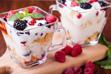 yogurt with muesli and berries