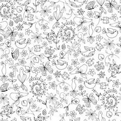 Sketch Monochrome Summer Natural Seamless Pattern