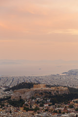 Fototapeta na wymiar View of Athens and Acropolis from Lycabettus hill at sunset, Greece. 