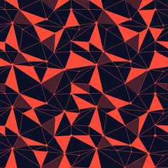 Geometric line hipster seamless pattern with triangle, dot. Reticulated abstract linear grid. Retro scrapbook. Vector illustration. Memphis shapes background. Abstract jumble graphic texture.