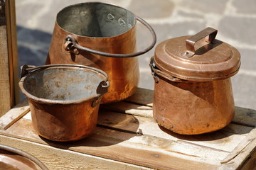 Old copper pots