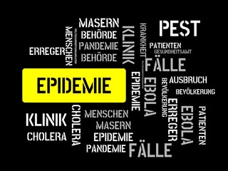 EPIDEMIE - Bilder mit Wörtern aus dem Bereich Epedemie, Wortwolke, Würfel, Buchstabe, Bild, Illustration