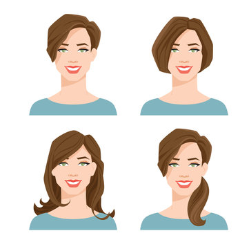 vector illustration of young woman's face with different hair style on white background