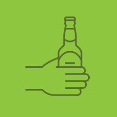 Hand with beer bottle color linear icon