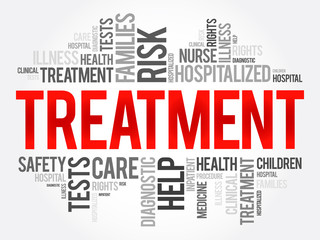 Treatment word cloud collage, health concept background