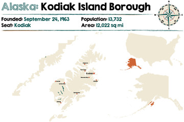 Large and detailed map of Kodiak Island Borough in Alaska.