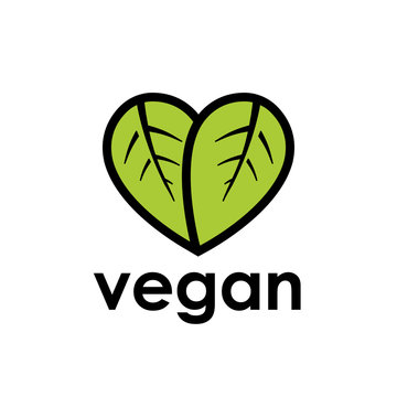 Healthy vegan diet icon concept with green leaf in heart shape. Vector illustration.