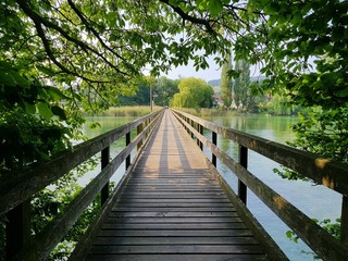 Holzbr&uuml;cke &uuml;ber den Rhein bei Eschenz