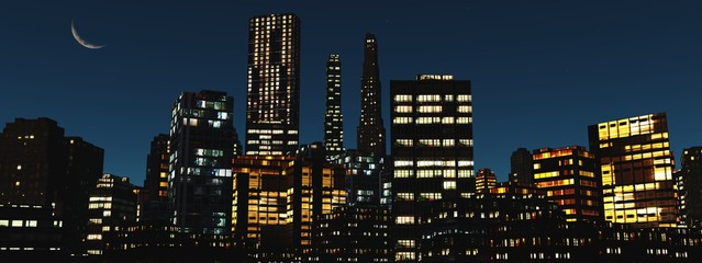 Panorama of the night city
Skyscrapers at night

