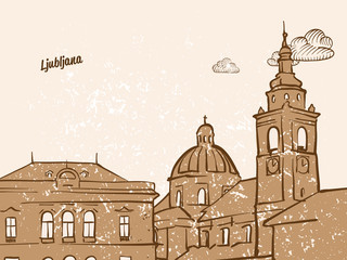 Obraz premium Ljubljana, Slovenia, Greeting Card