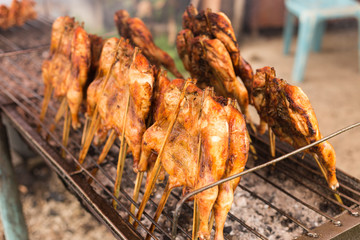 Grill chicken in bamboo stick
