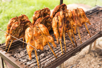 Grill chicken in bamboo stick
