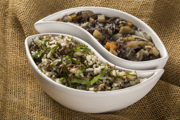 Brazilian traditional food called feijao de capataz e arroz de carreteiro
