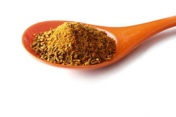 close up of indian achar masala (Powder) in a spoon