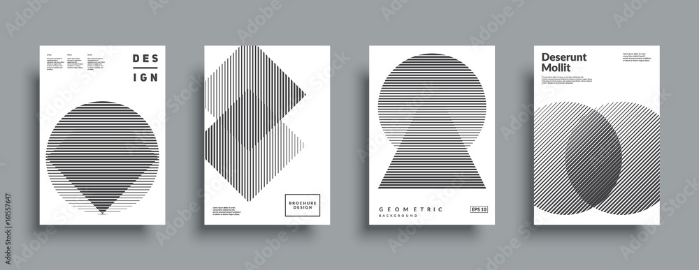 Poster minimal covers design set. simple shapes with halftone gradients. eps10 layered vector.