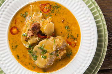 Mocoto Brazilian dish made from cow's feet, stewed with beans and vegetables