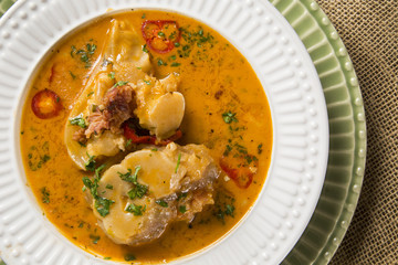 Mocoto Brazilian dish made from cow's feet, stewed with beans and vegetables