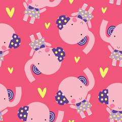 seamless little elephant girl pattern vector illustration