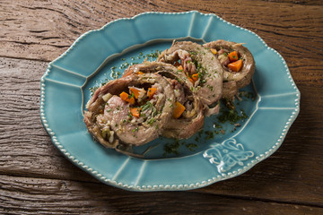 Meat roll filled with potatoes roasted meat and carrot - Matambre